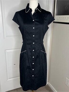 New with Tags Express Stretch Black Bodycon Dress White Stitching Size S